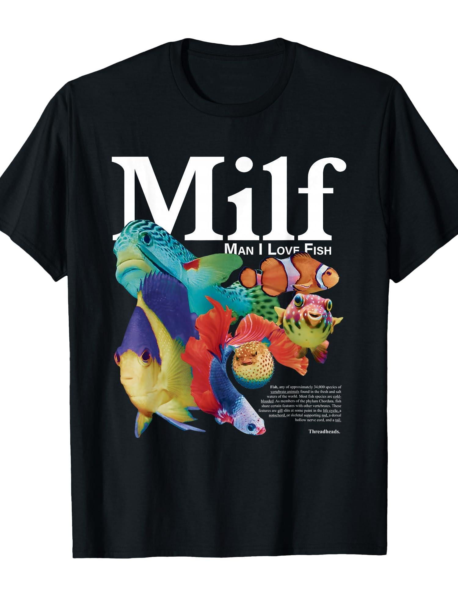 Milf Man I Love Fish T-shirt Milf 220gsm Cotton Round Neck Short Sleeve Casual Henley Shirt Men T-shirt