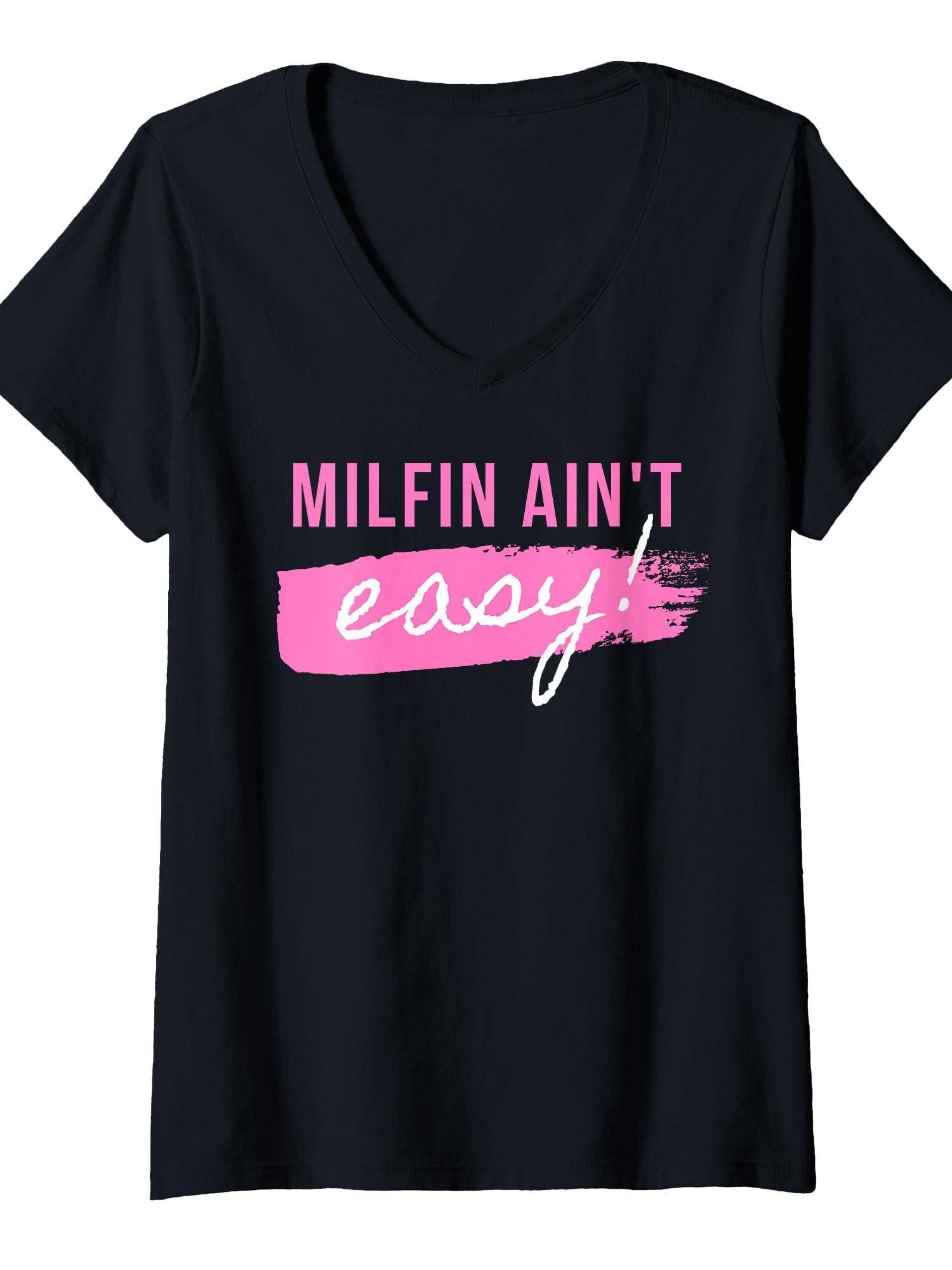 Womens Milfin' Ain't Easy - Fit Hot Mom Milf For Mother's Day Funny T-shirt Milf 220gsm Cotton Round Neck Short Sleeve Casual Henley Shirt Men T-shirt