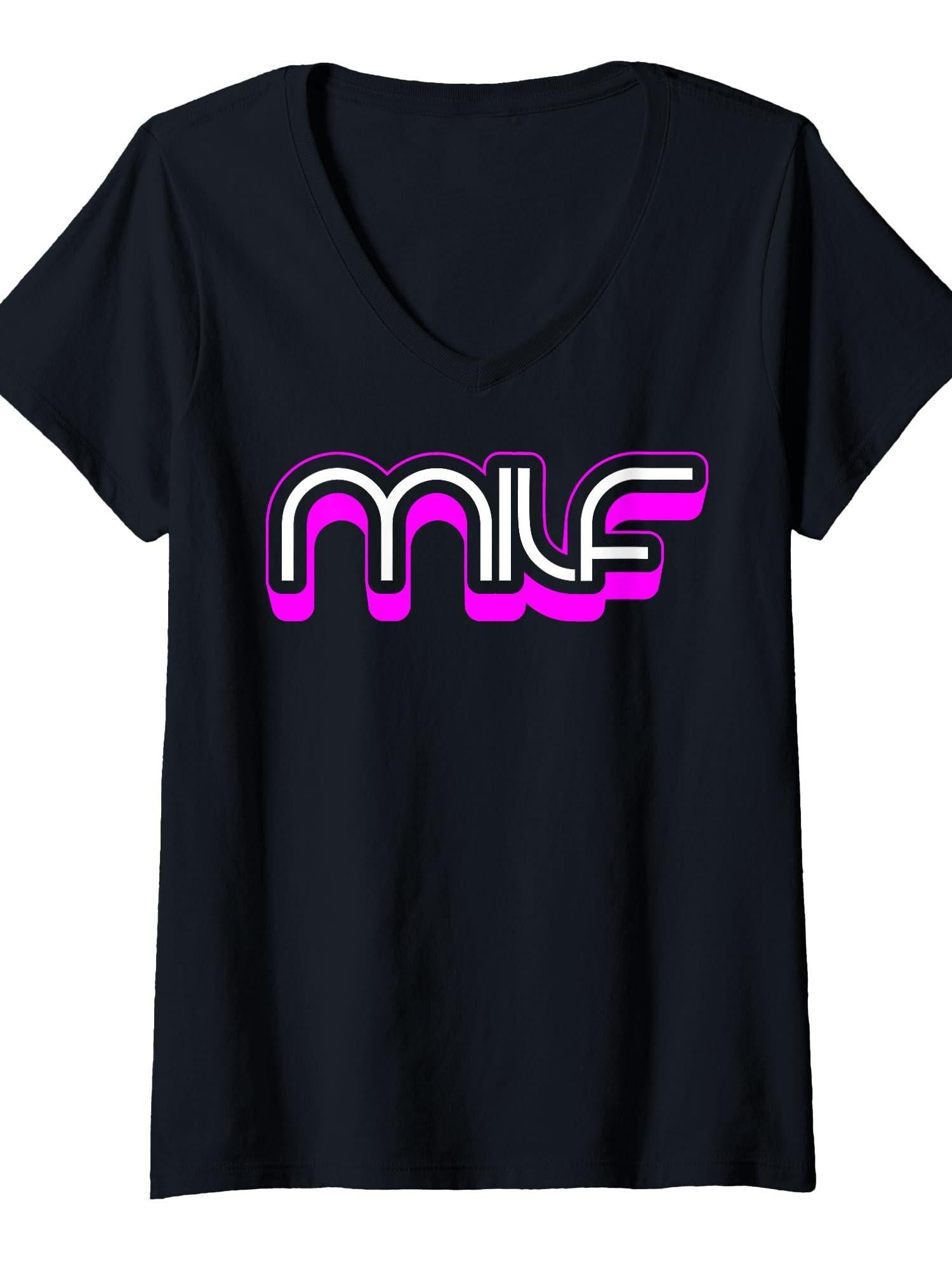Womens Funny Sayings Milf T-shirt Milf 220gsm Cotton Round Neck Short Sleeve Casual Henley Shirt Men T-shirt