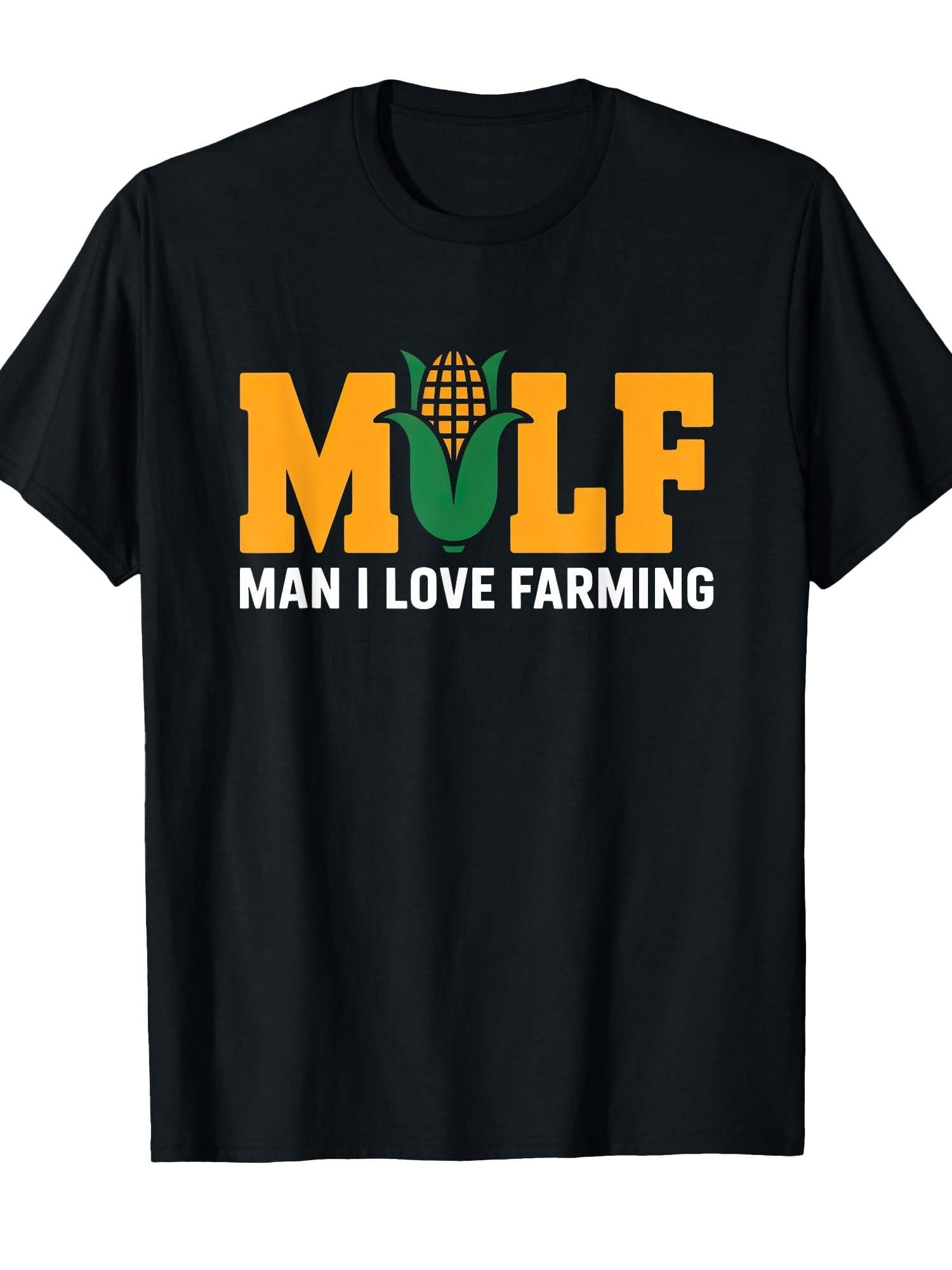 Corn Crop Milf Man I Love Farming T-shirt Milf 220gsm Cotton Round Neck Short Sleeve Casual Henley Shirt Men T-shirt