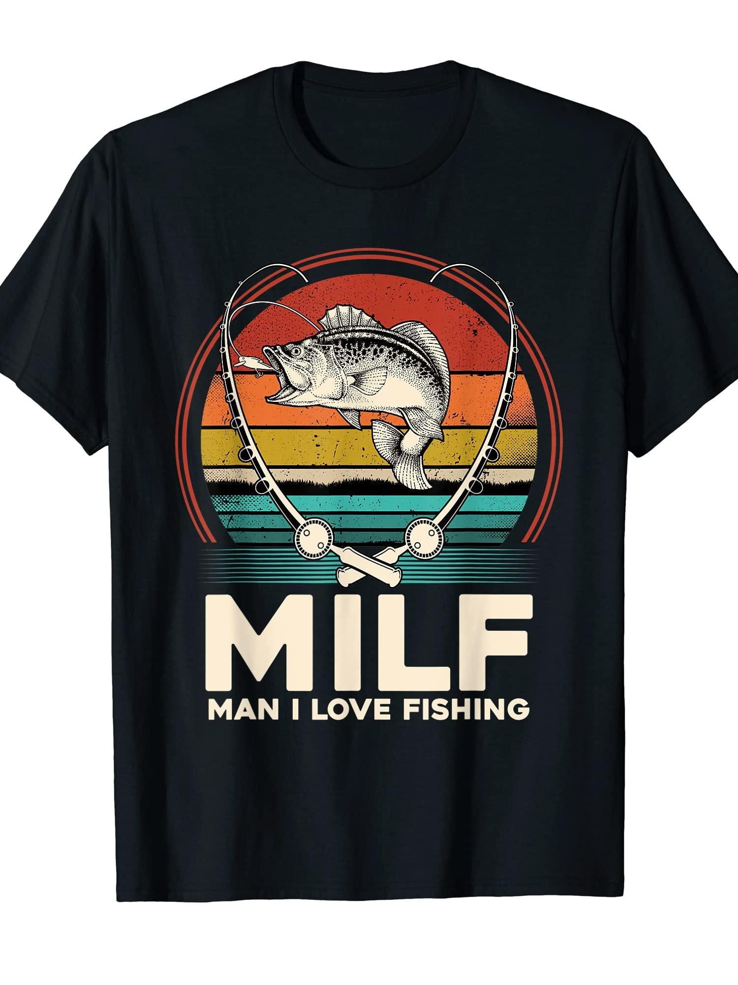 Milf Man I Love Fishing Funny Fisherman Reel Vintage Style T-shirt Milf 220gsm Cotton Round Neck Short Sleeve Casual Henley Shirt Men T-shirt