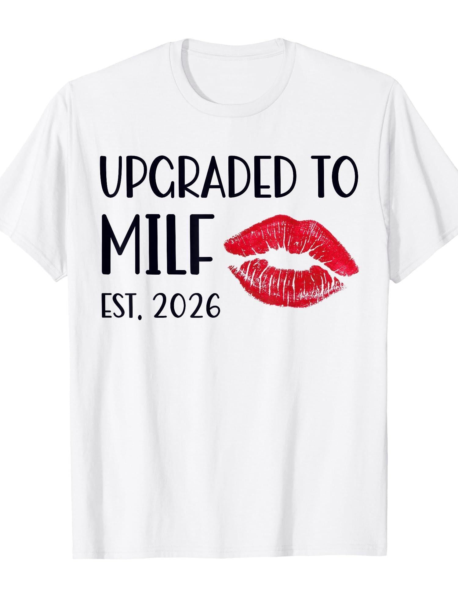 Upgraded To Milf Est. 2026 Soon To Be Mom Womens T-shirt Milf 220gsm Cotton Round Neck Short Sleeve Casual Henley Shirt Men T-shirt
