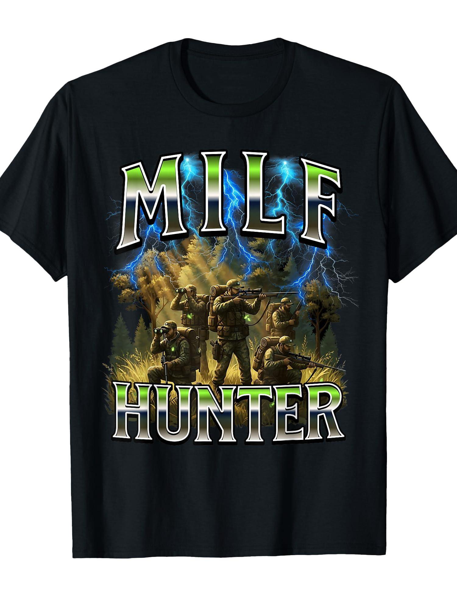 Funny Milf Hunting Hunter T-shirt Milf 220gsm Cotton Round Neck Short Sleeve Casual Henley Shirt Men T-shirt