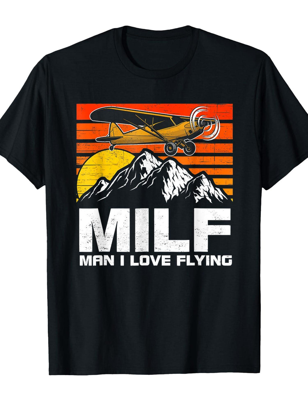 Retro Funny Saying Milf Man I Love Flying Sunset Men Women T-shirt Milf 220gsm Cotton Round Neck Short Sleeve Casual Henley Shirt Men T-shirt