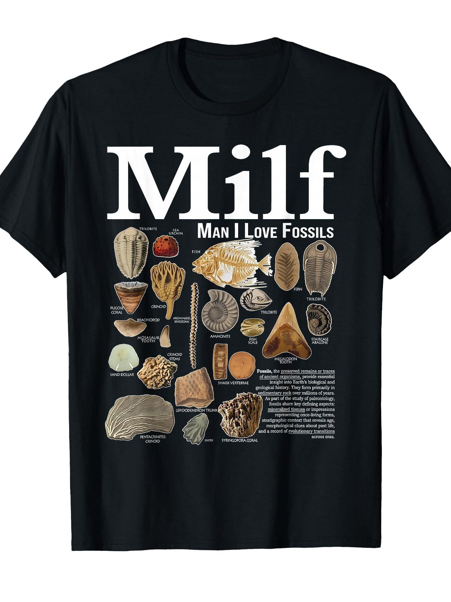 Milf Man I Love Fossils Paleontology Geology Prehistoric T-shirt Milf 220gsm Cotton Round Neck Short Sleeve Casual Henley Shirt Men T-shirt