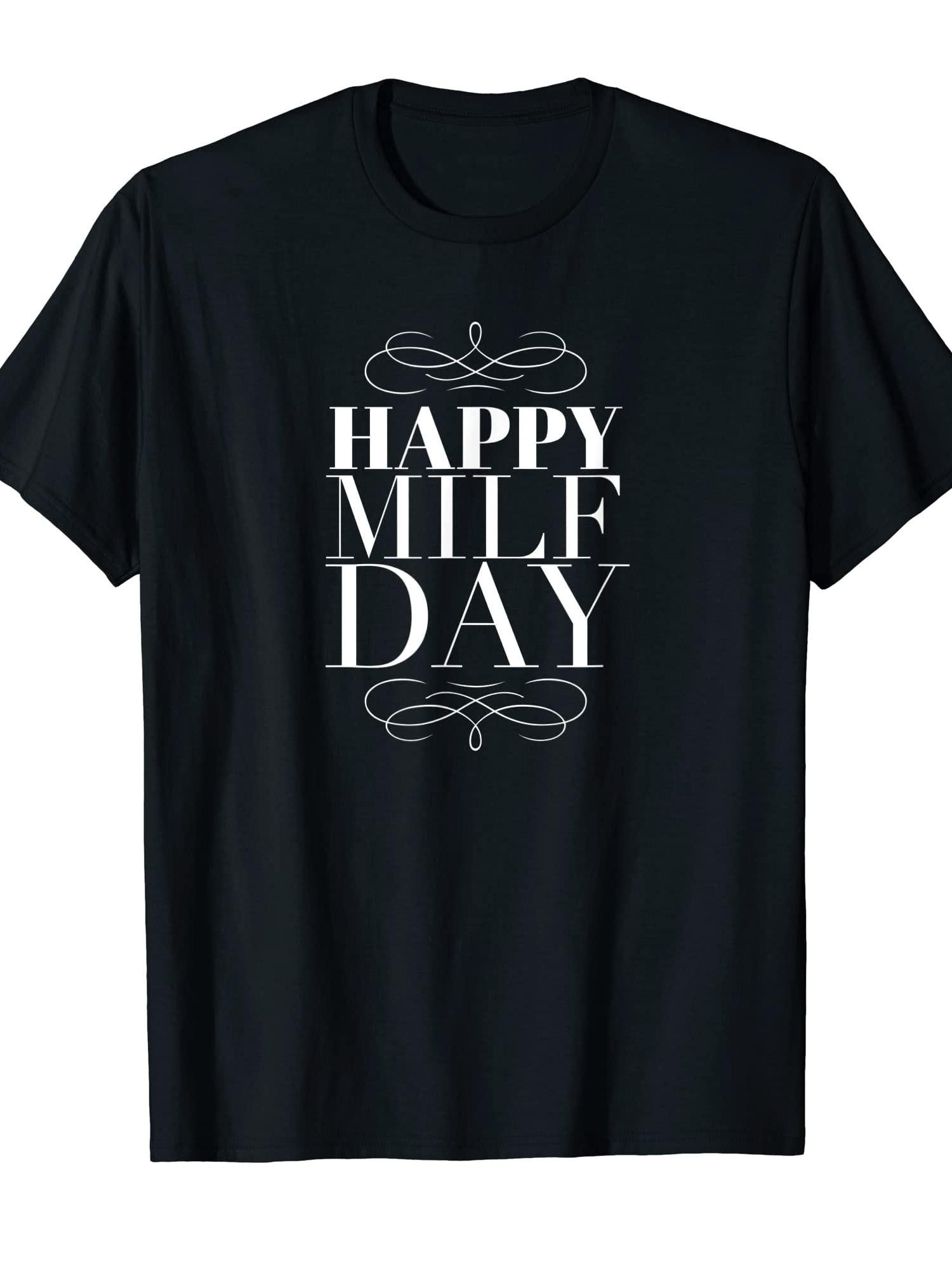 Funny Mother's Day Shirt Happy Milf Day Milf 220gsm Cotton Round Neck Short Sleeve Casual Henley Shirt Men T-shirt
