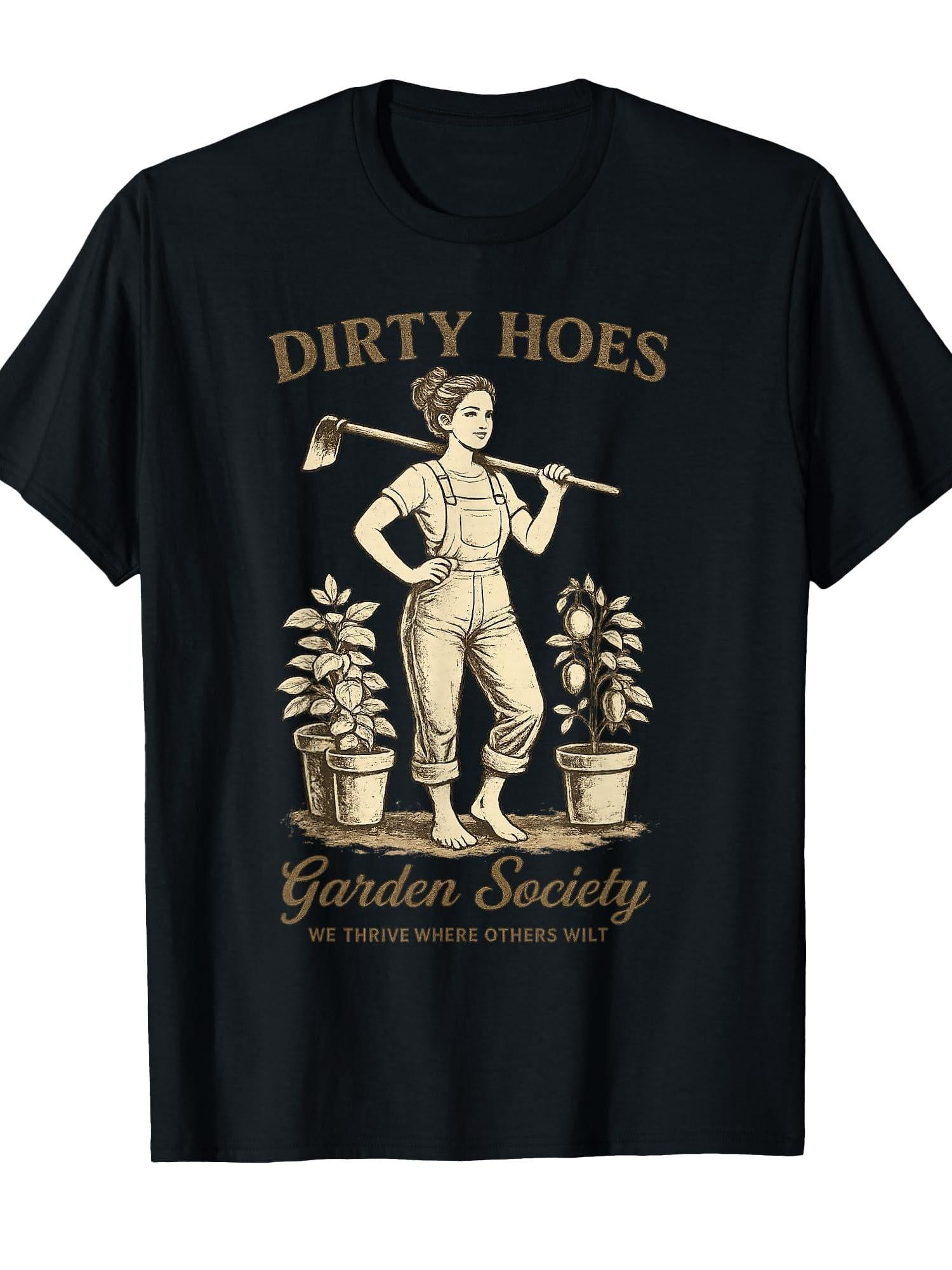 Dirty Hoes Garden Society Funny Gardener Vintage Gardening T-shirt Milf 220gsm Cotton Round Neck Short Sleeve Casual Henley Shirt Men T-shirt