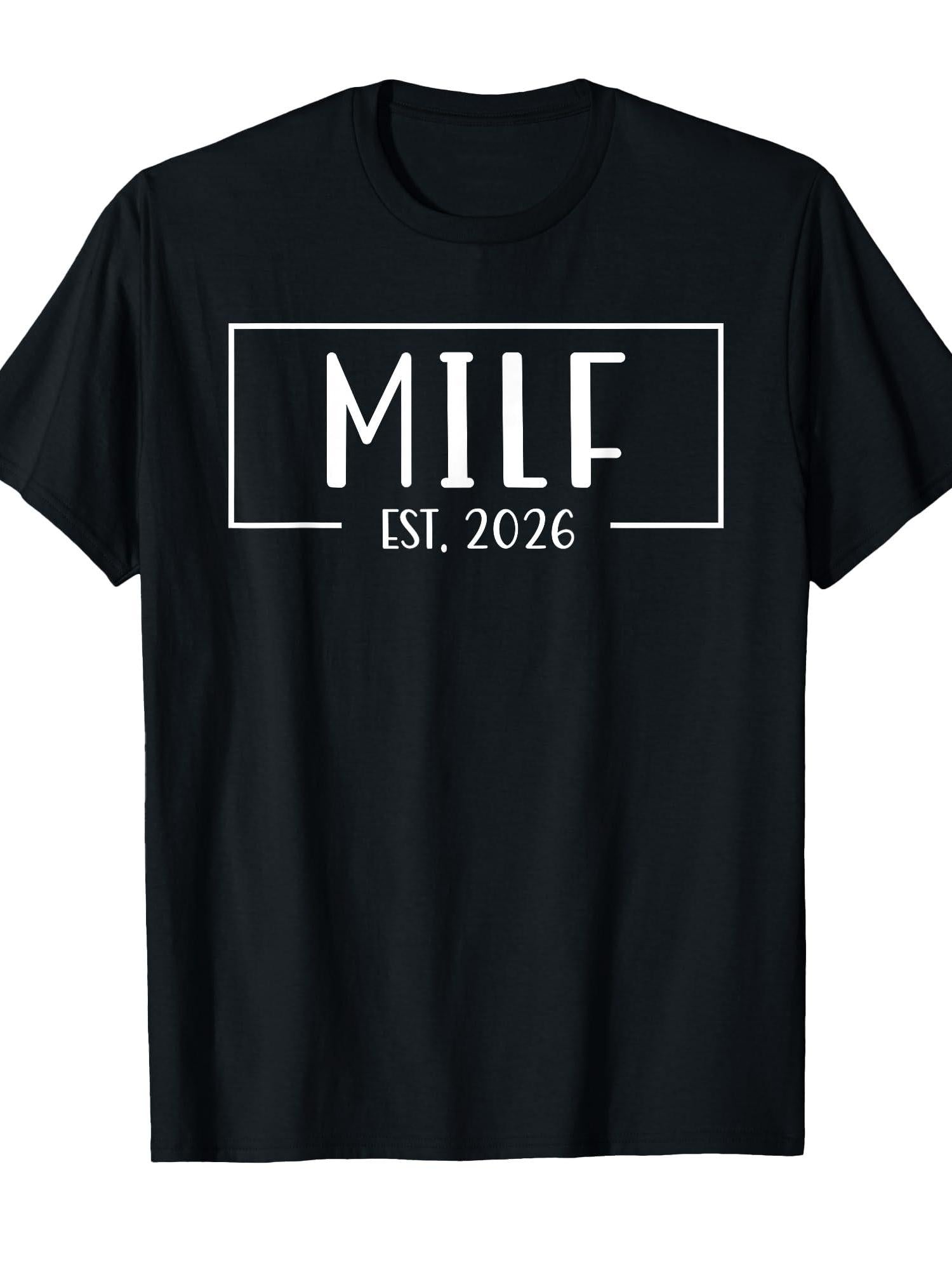 Upgraded To Milf Est. 2026 Soon To Be Mom Womens T-shirt Milf 220gsm Cotton Round Neck Short Sleeve Casual Henley Shirt Men T-shirt