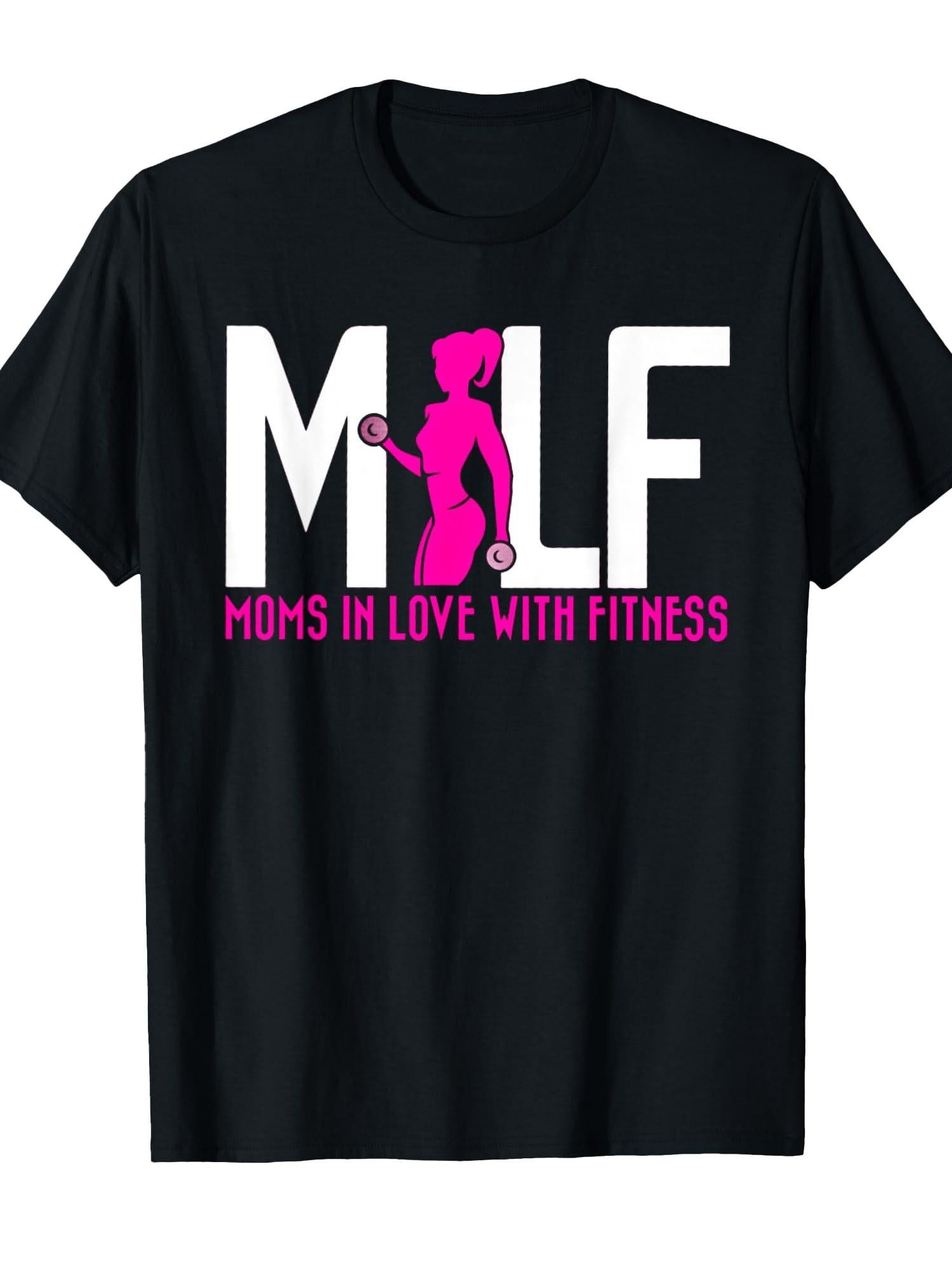 Funny Moms In Love With Fitness Milf T-shirt T-shirt Milf 220gsm Cotton Round Neck Short Sleeve Casual Henley Shirt Men T-shirt