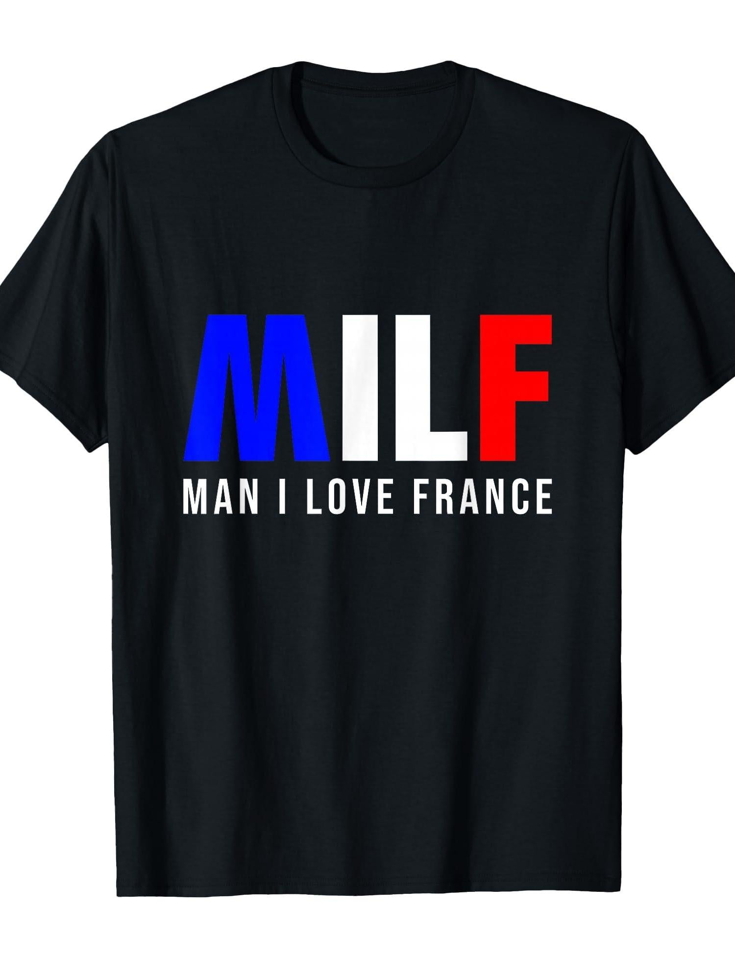 Milf Man I Love France T-shirt Milf 220gsm Cotton Round Neck Short Sleeve Casual Henley Shirt Men T-shirt