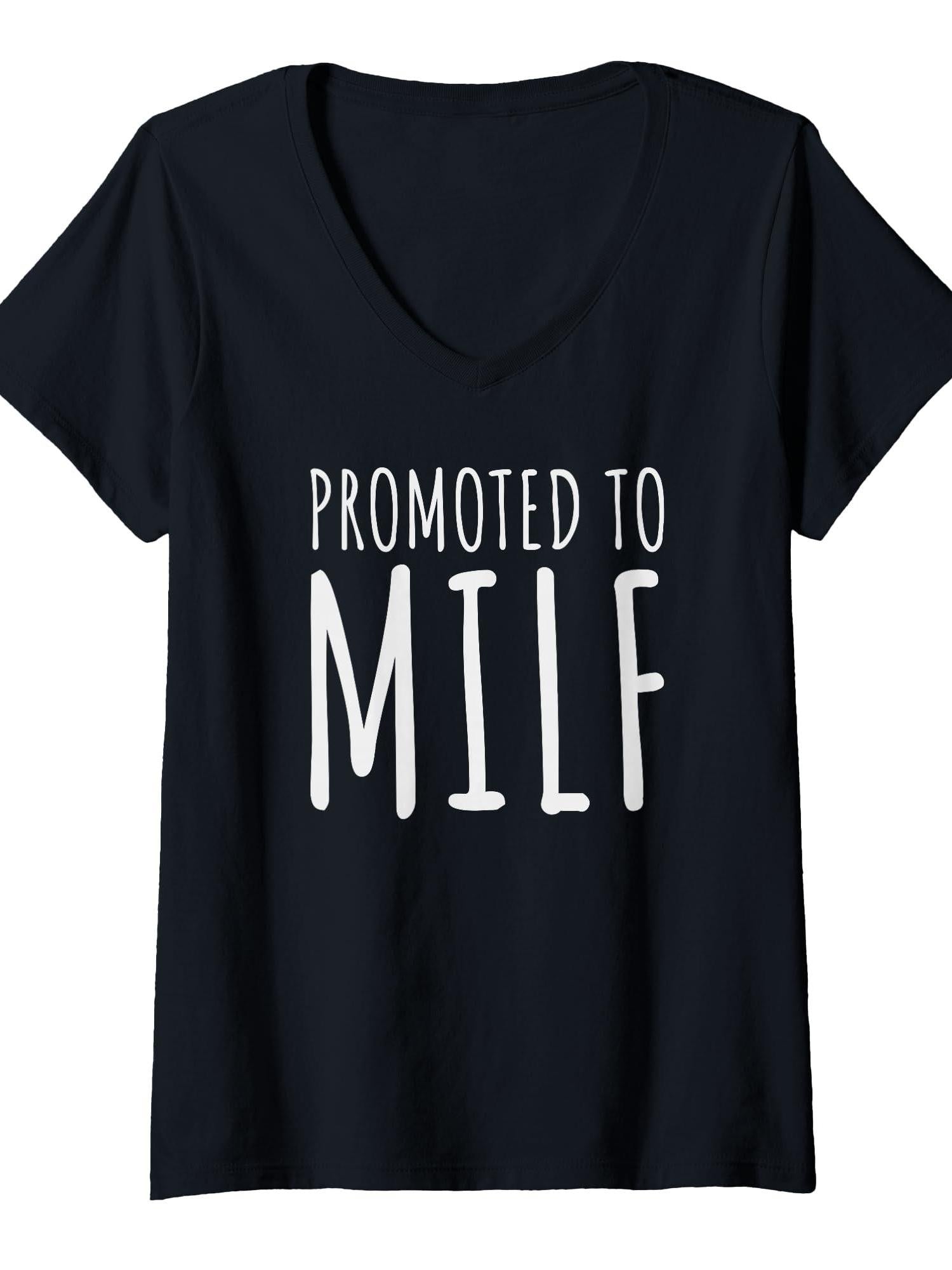 Womens Promoted To Milf - Sexy New Mom Design T-shirt Milf 220gsm Cotton Round Neck Short Sleeve Casual Henley Shirt Men T-shirt