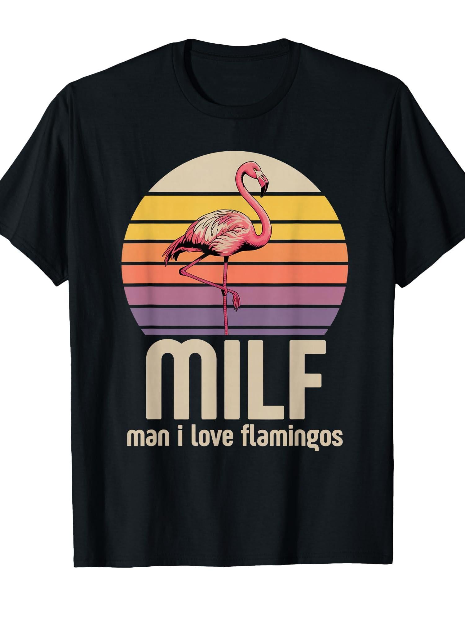 Funny Milf Man I Love Flamingos Retro Flamingo Lover Humor T-shirt Milf 220gsm Cotton Round Neck Short Sleeve Casual Henley Shirt Men T-shirt