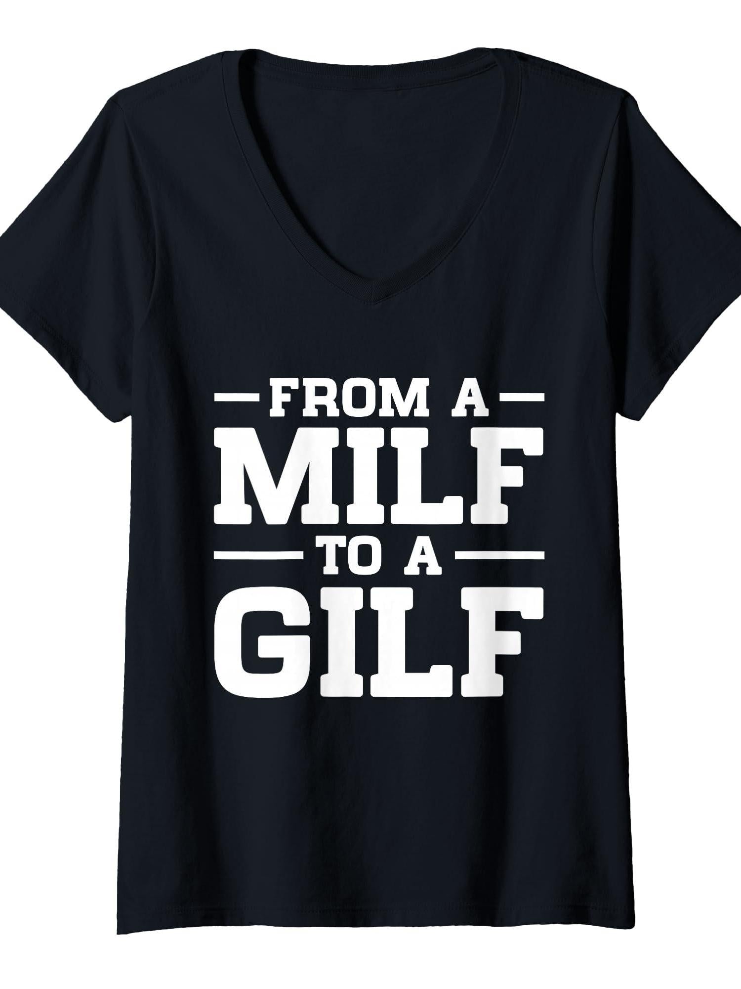 Womens From A Milf To A Gilf Funny Hot Moms To Grandmas Adult Humor T-shirt Milf 220gsm Cotton Round Neck Short Sleeve Casual Henley Shirt Men T-shirt
