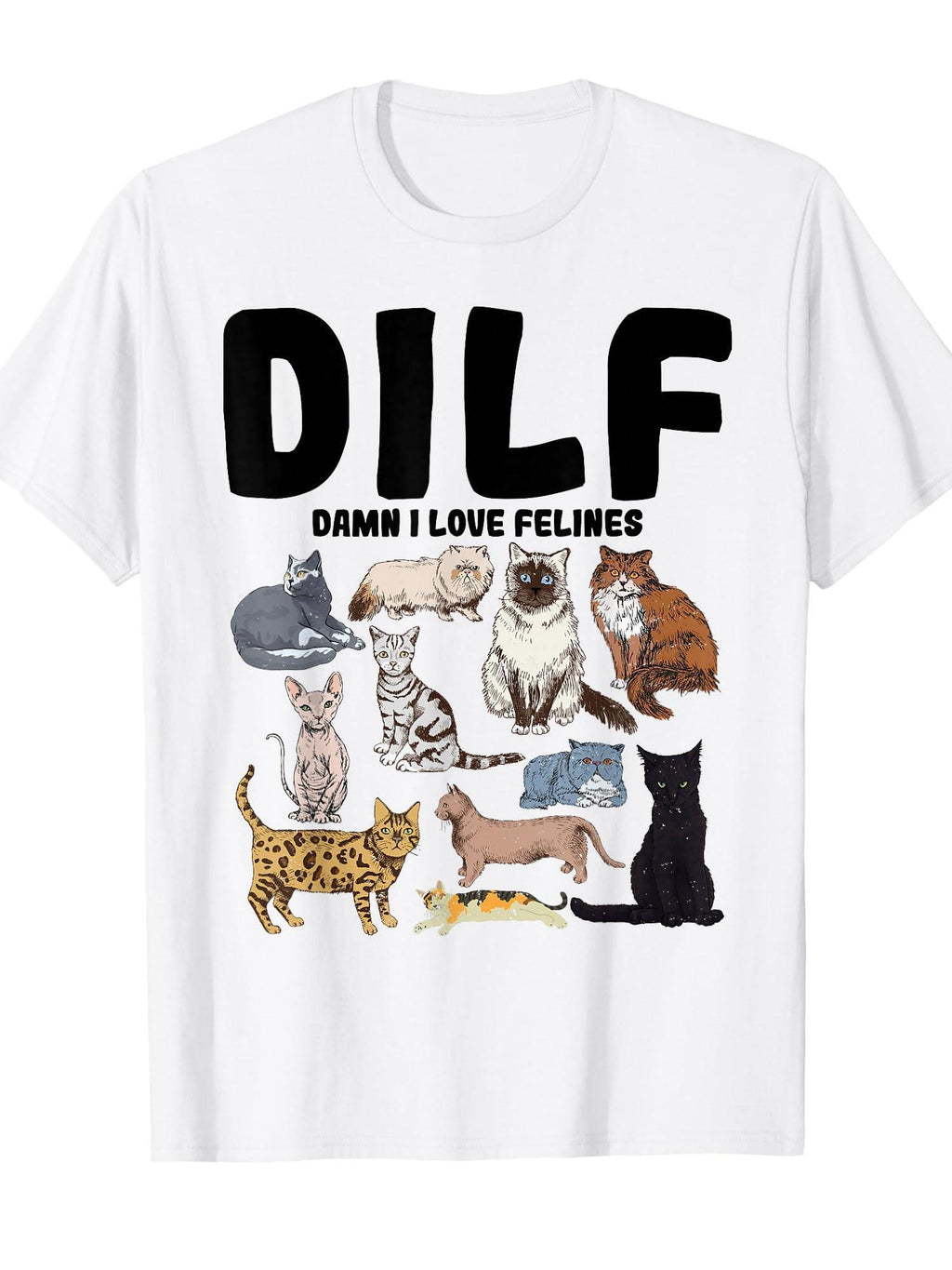 Dilf Damn I Love Felines Funny Cat Lover T-shirt Milf 220gsm Cotton Round Neck Short Sleeve Casual Henley Shirt Men T-shirt