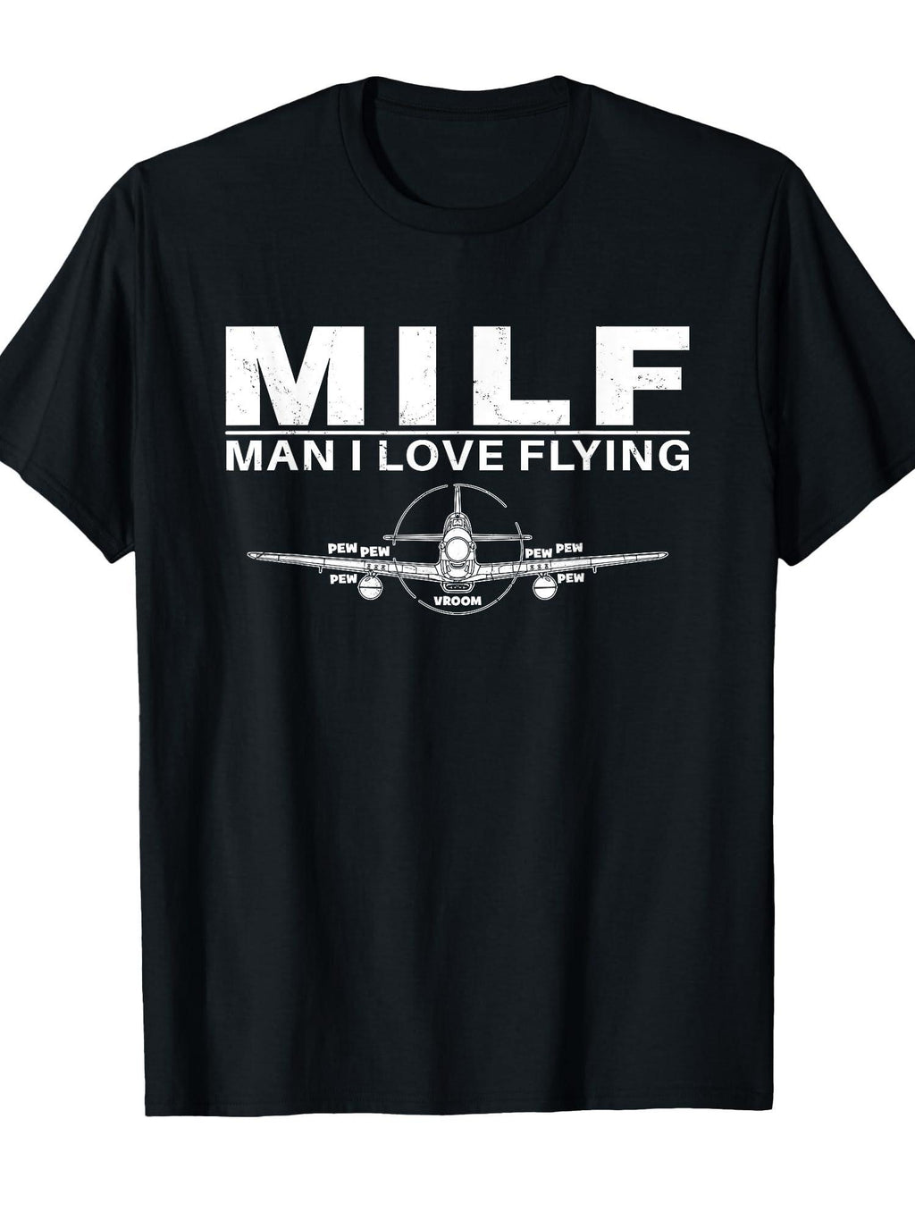 Milf Man I Love Flying Vintage Fighter Plane T-shirt Milf 220gsm Cotton Round Neck Short Sleeve Casual Henley Shirt Men T-shirt