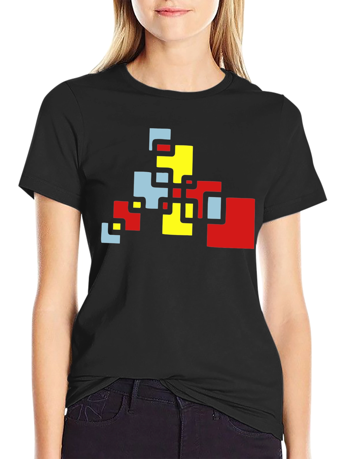 Geometric Block Design Black T-Shirt
