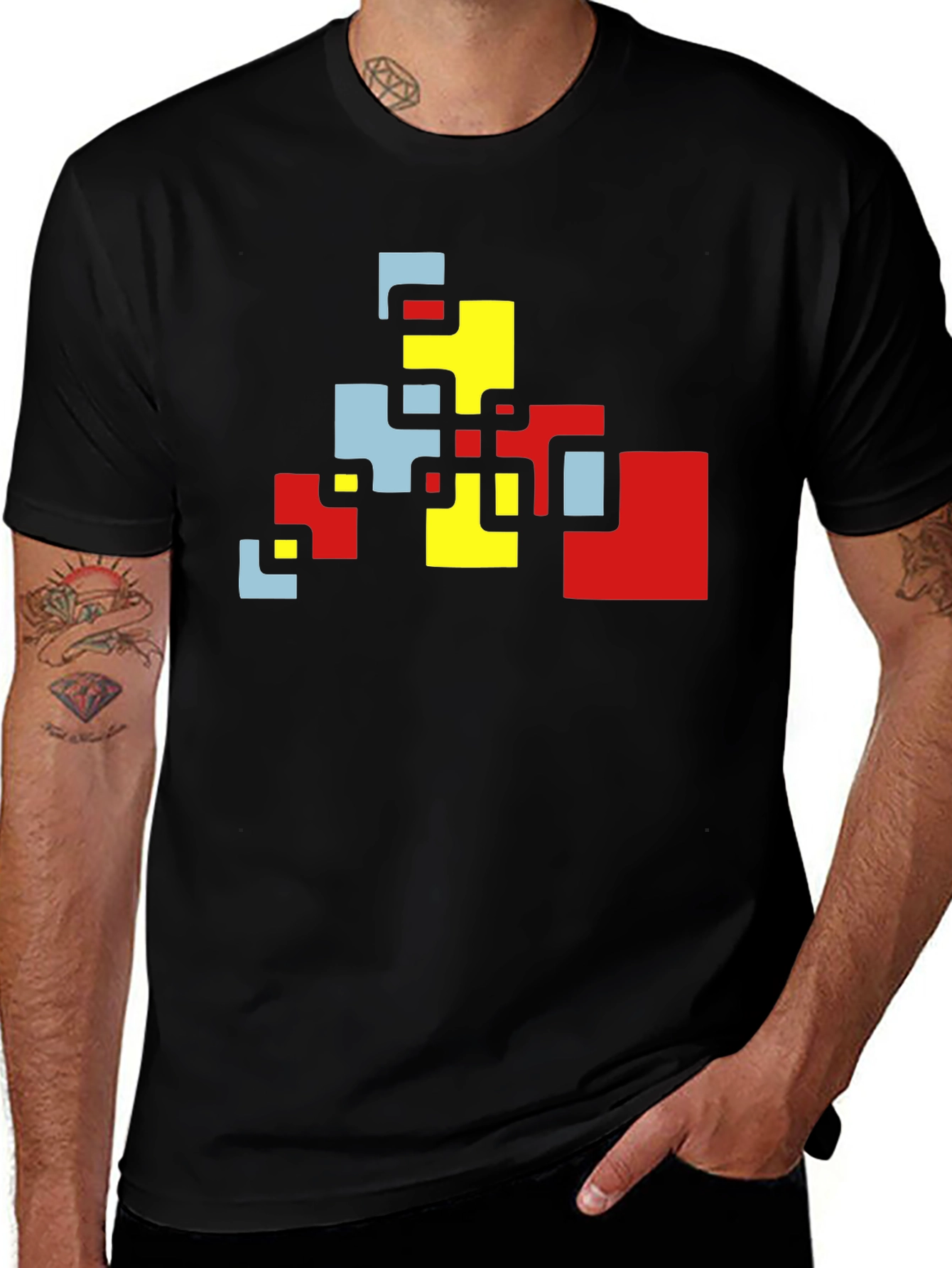 Geometric Block Design Black T-Shirt